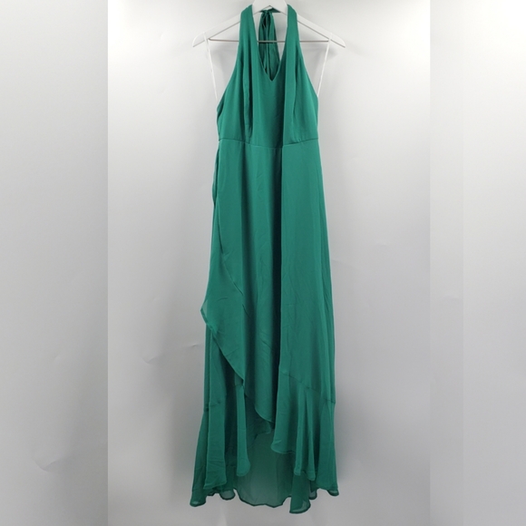 Lulus Green Halter Maxi Dress Ruffles Bridesmaid - Picture 1 of 10